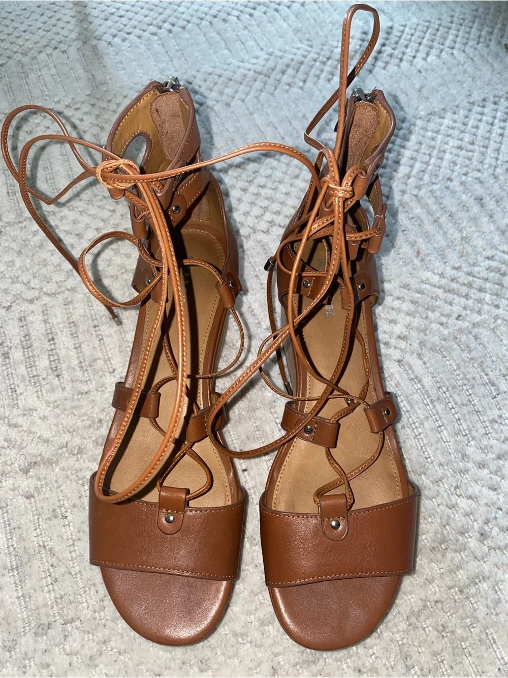 COACH Barkley Semi Matte Calf Lace-Up Wedge Sandal